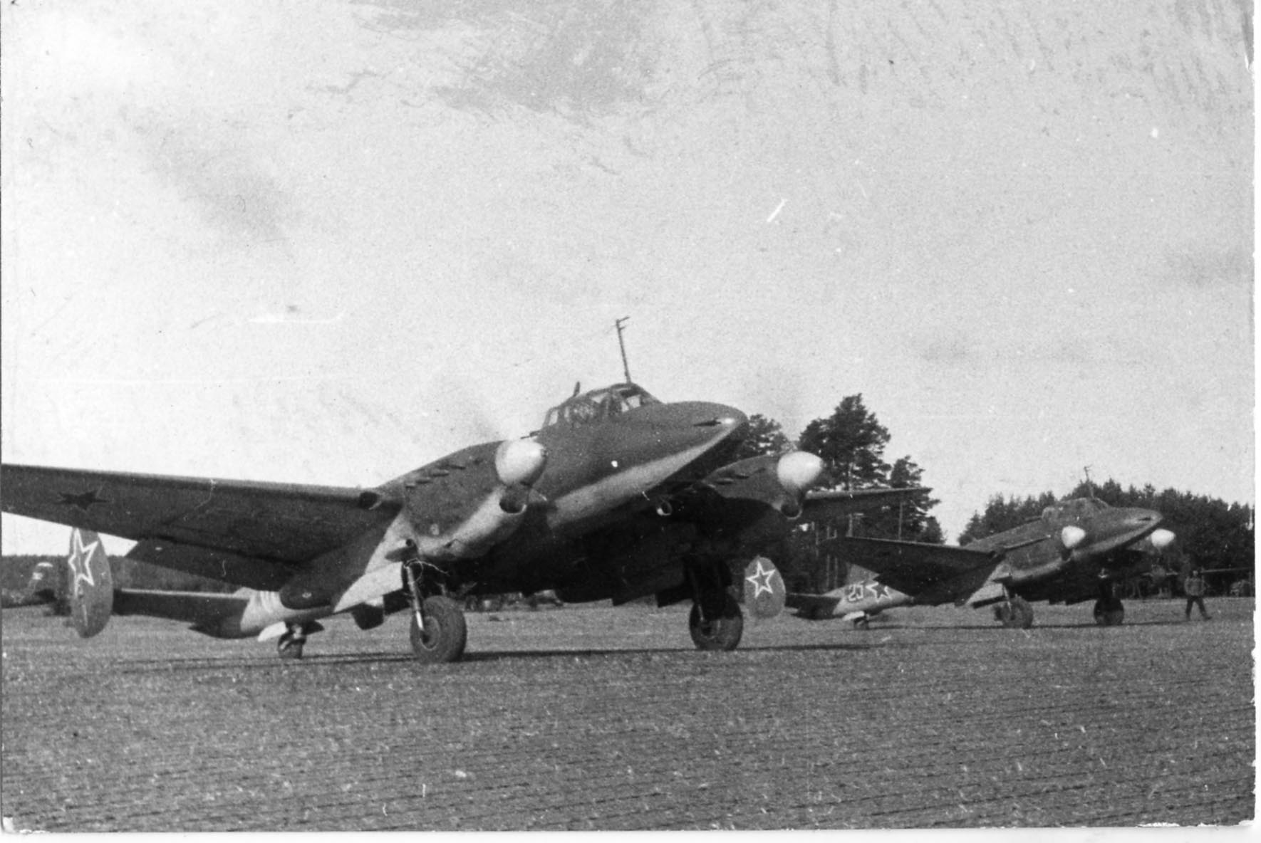 wartime photo russian airplane pe2 in combat.